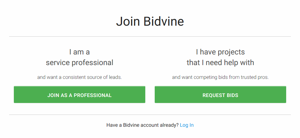 bidvine sign up